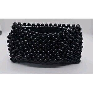 Vintage RETRO Wooden Bead Purse Safco 1970S Made In Hong Kong Black Color